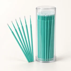 Teal micro applicator brushes with white tips