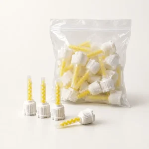 Yellow impression mixing tips with white bases